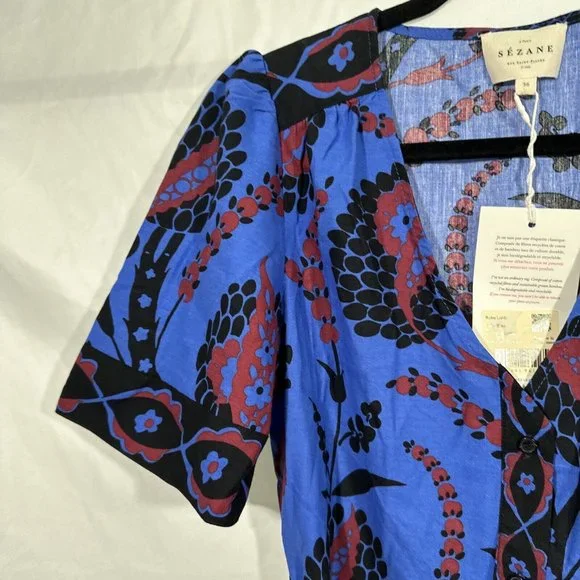 NWT Sezane [ 4 US / 36 ] Lola Printed V Neck Mini Dress in Atla Beue #Q374 - Picture 11 of 16